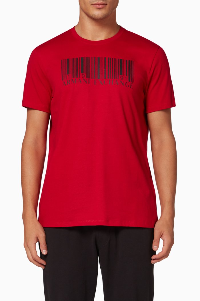 

Barcode Print T-shirt in Cotton Jersey, Red