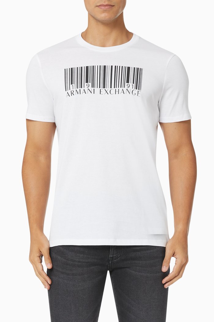 Barcode Print T-shirt in Cotton Jersey, White