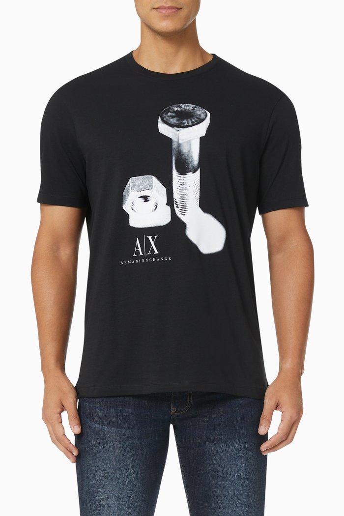 

Screw Print T-shirt in Cotton Jersey, Black