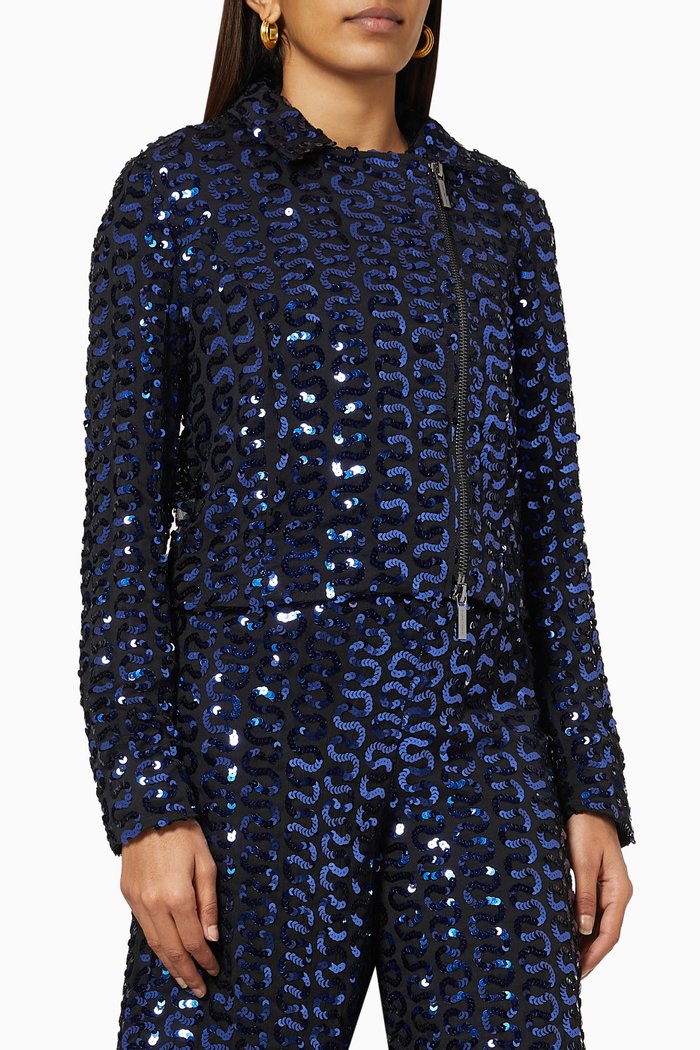 

Sequinned Crop Jacket in Chiffon, Blue