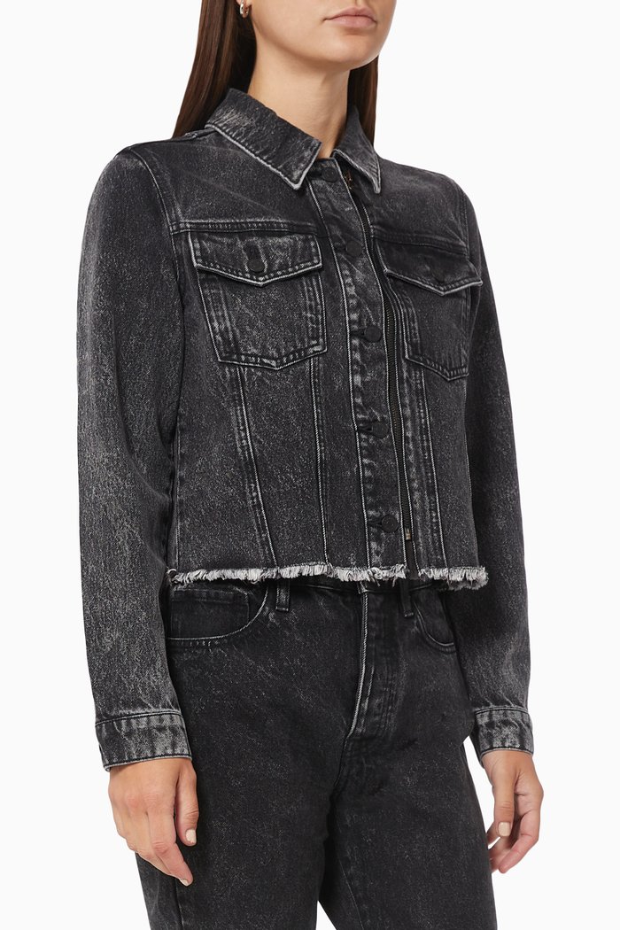 

Cropped Jacket in Cotton Denim, Black