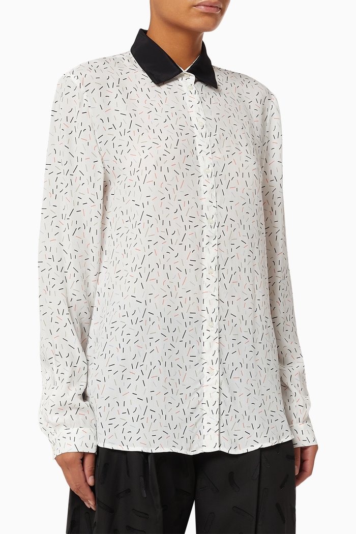 

Stick Print Blouse in Crepe, White
