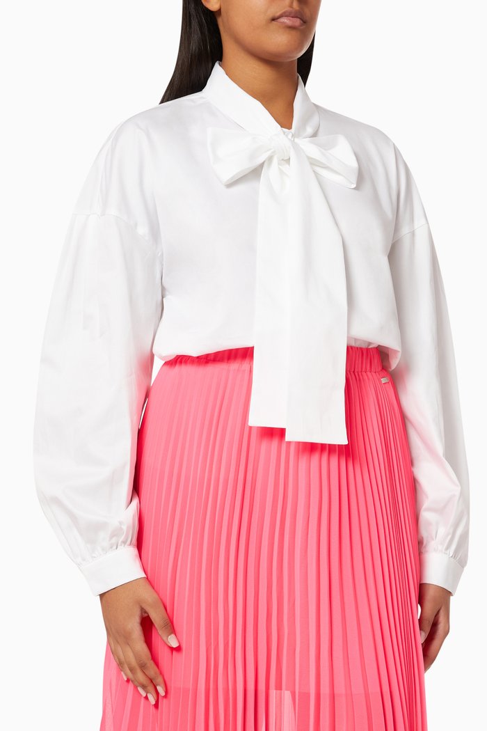 Bow Collar Shirt in Organic Cotton Poplin, White