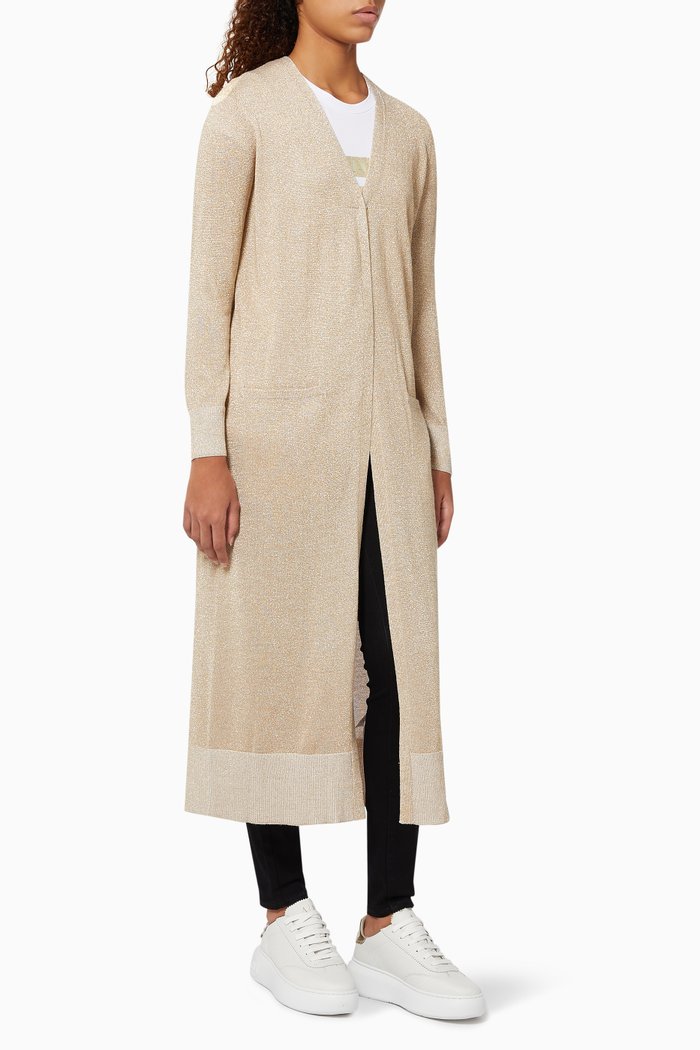 

Longline Cardigan in Lurex Knit, Gold