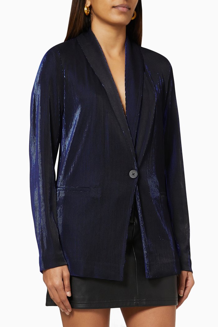 

Metallic Blazer in Stretch Jacquard, Blue