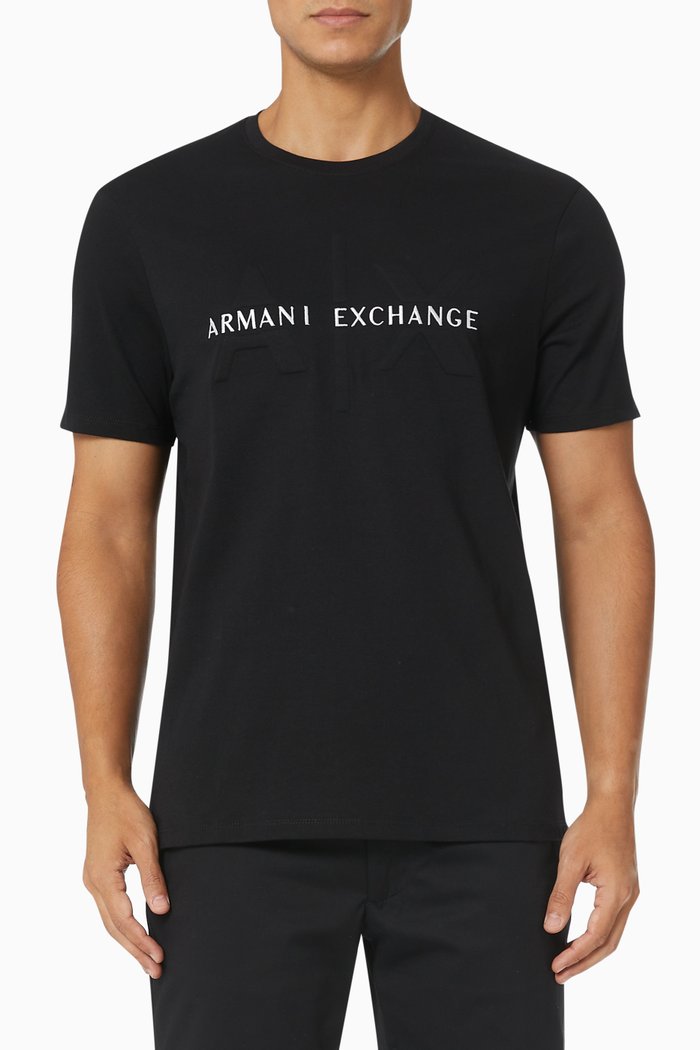 

A|X Embossed Logo T-shirt in Cotton Jersey, Black