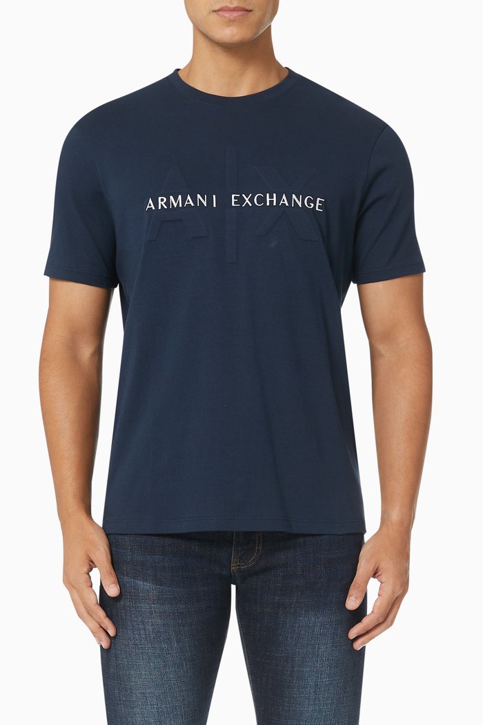 

A|X Embossed Logo T-shirt in Cotton Jersey, Blue