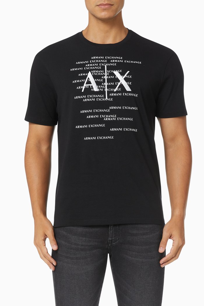 

A|X Multi Logo Print T-shirt in Cotton Jersey, Black