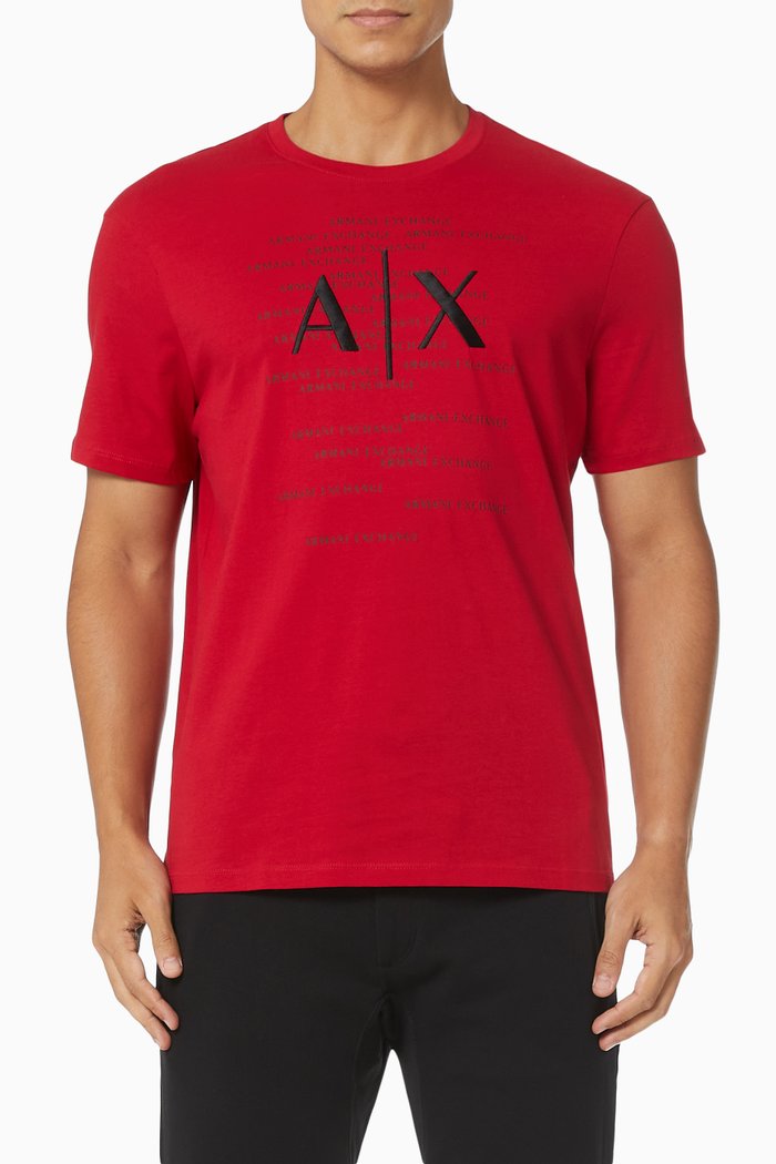 

A|X Multi Logo Print T-shirt in Cotton Jersey, Red