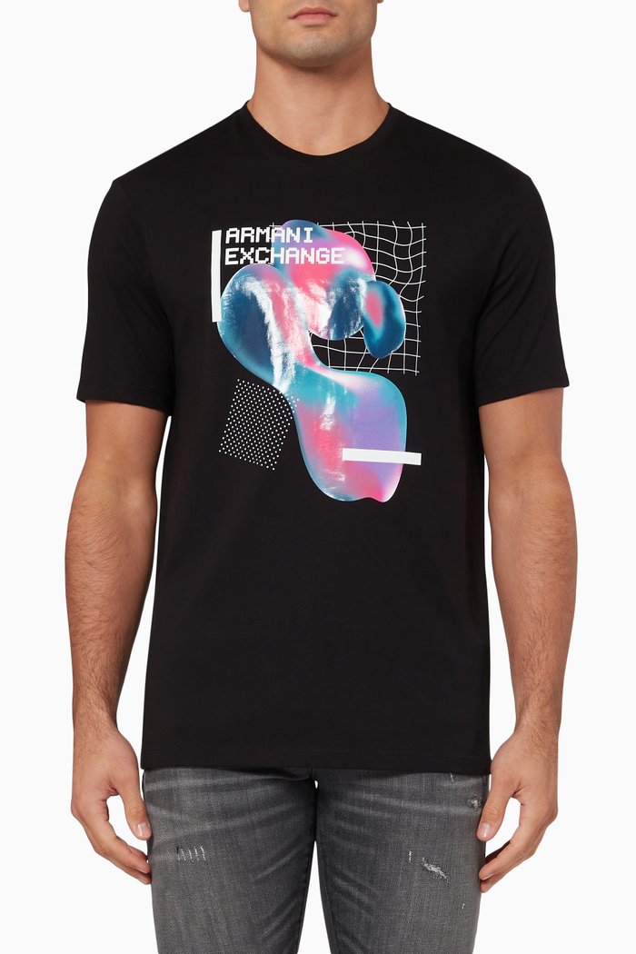 

Multicoloured Print T-Shirt in Cotton, Black