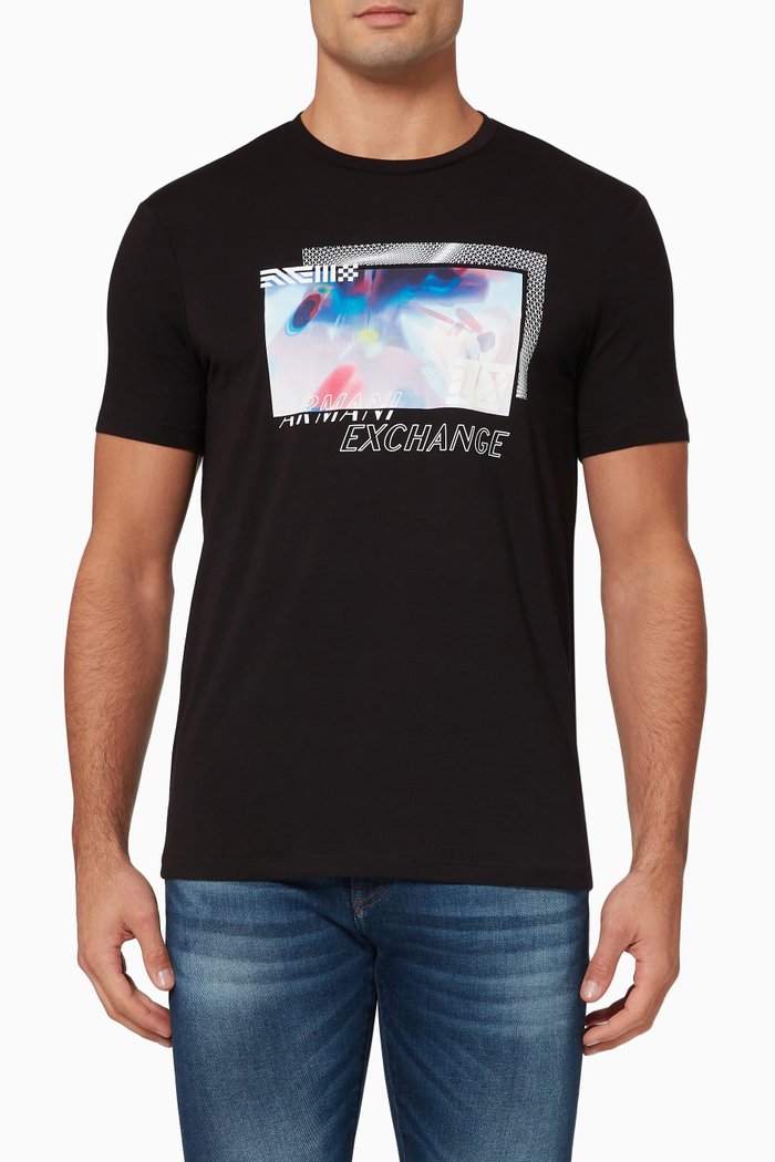 

Multicoloured Print T-Shirt in Cotton, Black