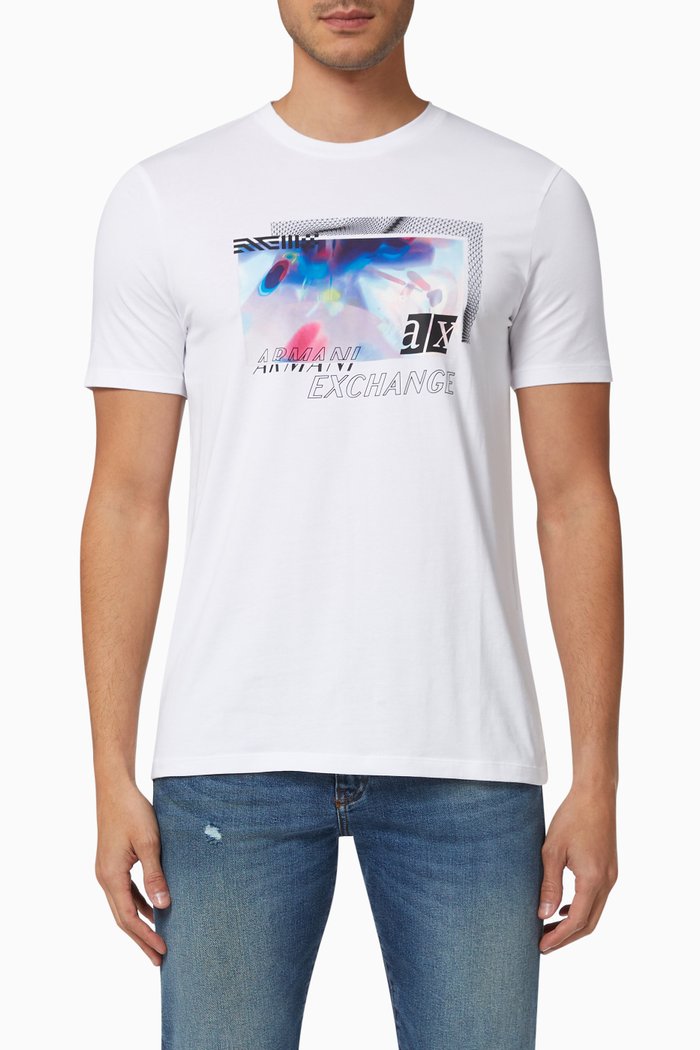 Multicoloured Print T-Shirt in Cotton, White