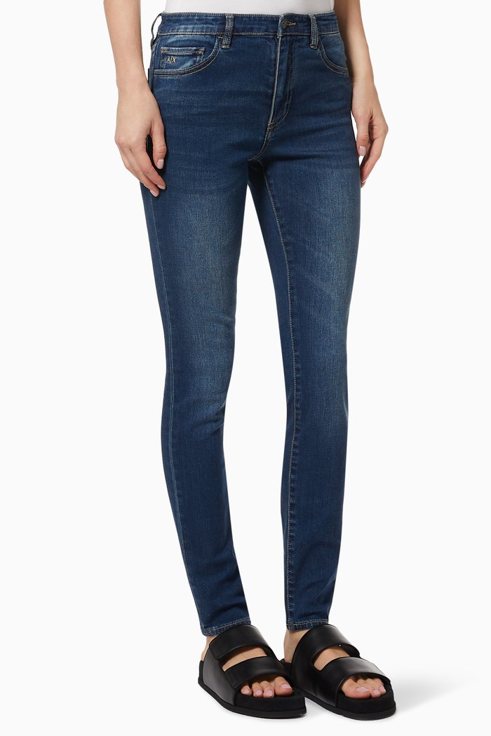 J01 Super Skinny Cropped Jeans in Stretch Cotton Denim, Blue