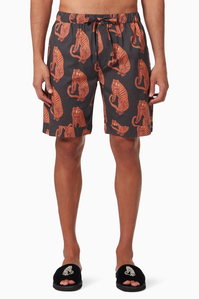 

Sansindo Tiger Pyjama Shorts in Cotton, Black