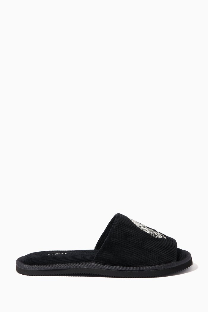 

Sansindo Tiger Embroidery Unisex Corduroy Slides, Black