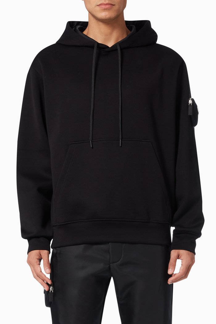 

Triangle Logo Hooded Sweatshirt in Technical Jersey, Black