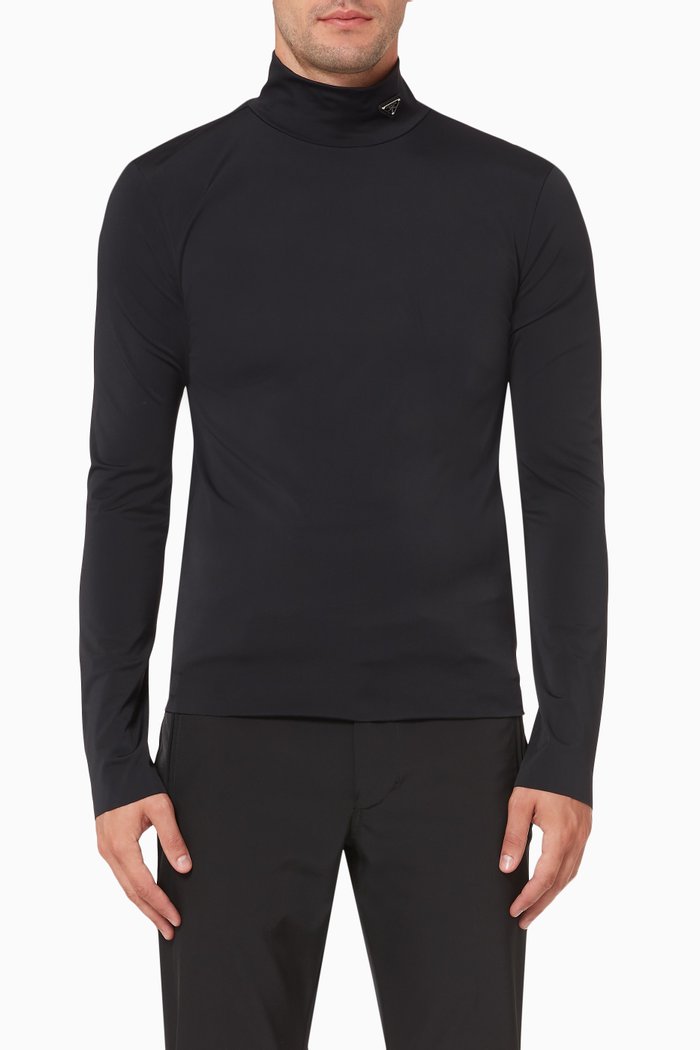 

Triangular Logo Turtleneck in Technical Jersey, Black