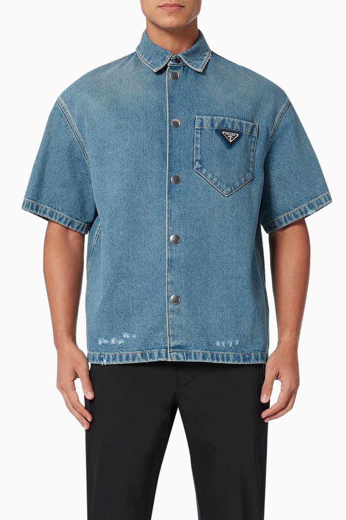 

Triangle Logo Shirt in Organic Denim, Blue