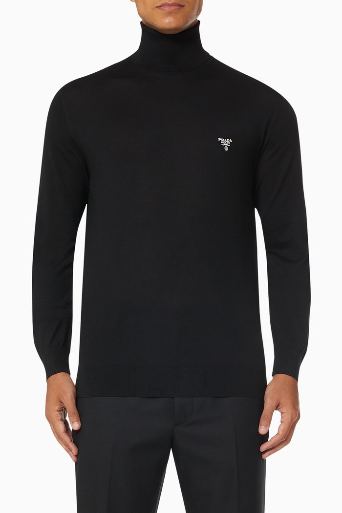 Logo Patch Turtleneck Sweater in Superfine Wool, Black