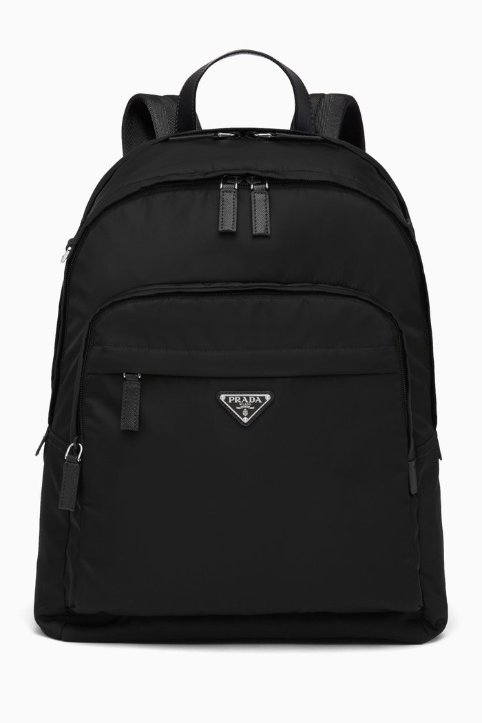 Triangle Logo Backpack in Re-Nylon, Black