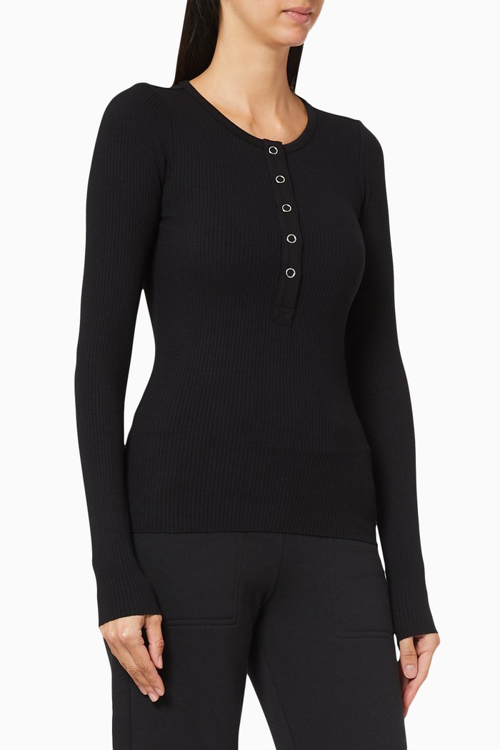 Henley T-shirt in Jersey, Black