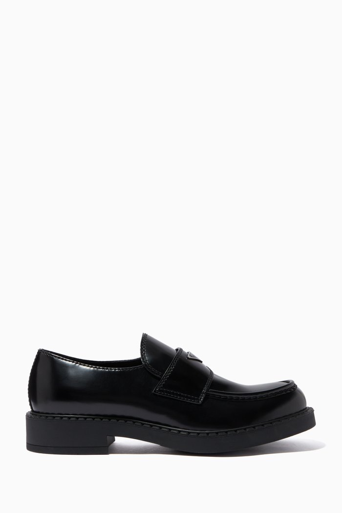 

Triangle Logo Loafers in Brushed Leather, Black