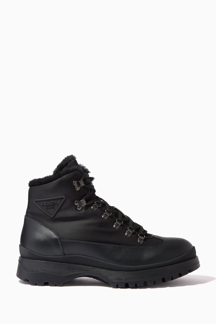 

Brixxen Triangle Logo Boots in Leather & Nylon, Black