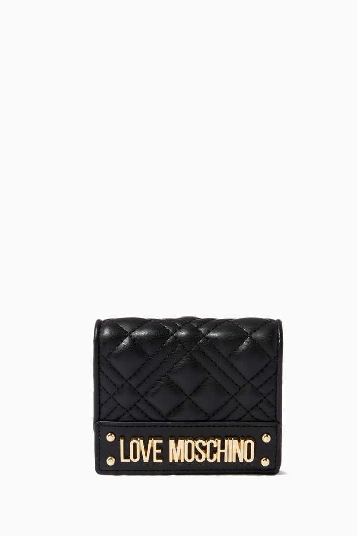 

Quilted Logo Wallet in Faux Leather, Black