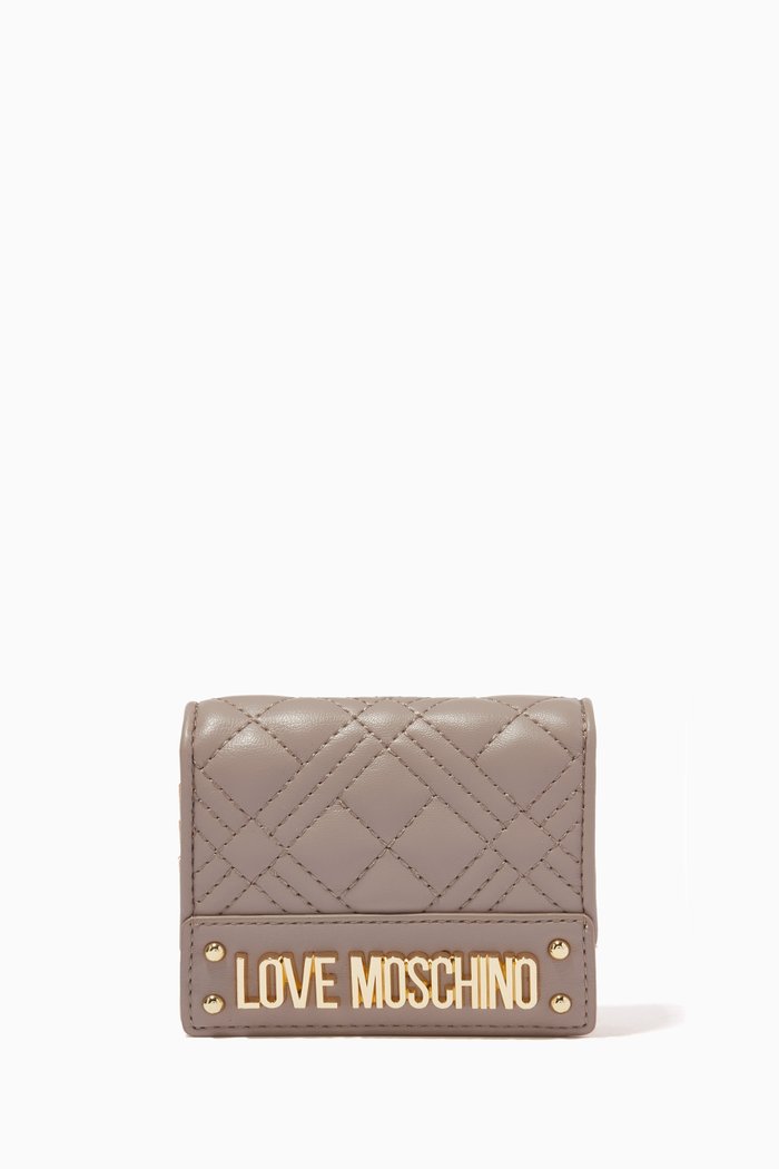 

Logo Wallet in Quilted Faux Leather, Grey