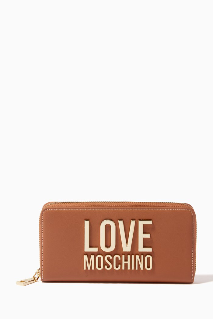

Metal Logo Wallet in Faux Leather, Brown