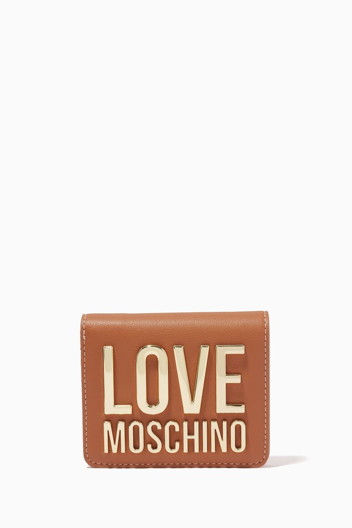 

Metal Logo Wallet in Faux Leather, Brown