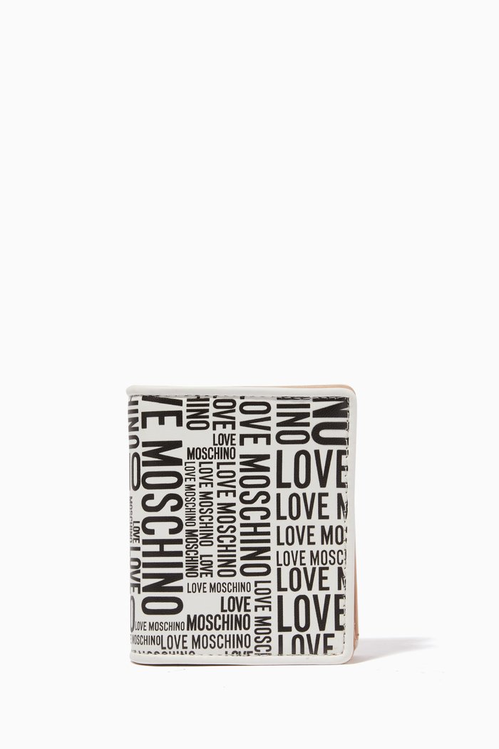 Logo Card Holder in Faux Leather, White