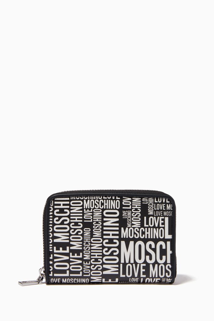 

Logo Zip Around Wallet in Faux Leather, Black