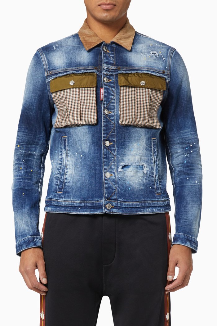 

Check Pocket Dan Jacket in Denim, Blue