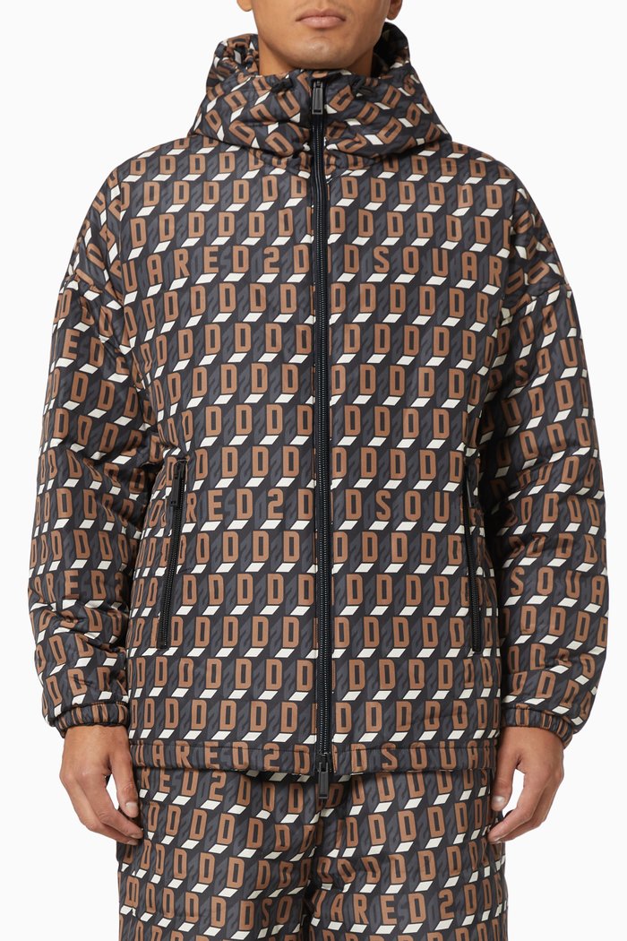 

D2 Monogram Bomber Jacket in Polyester, Brown