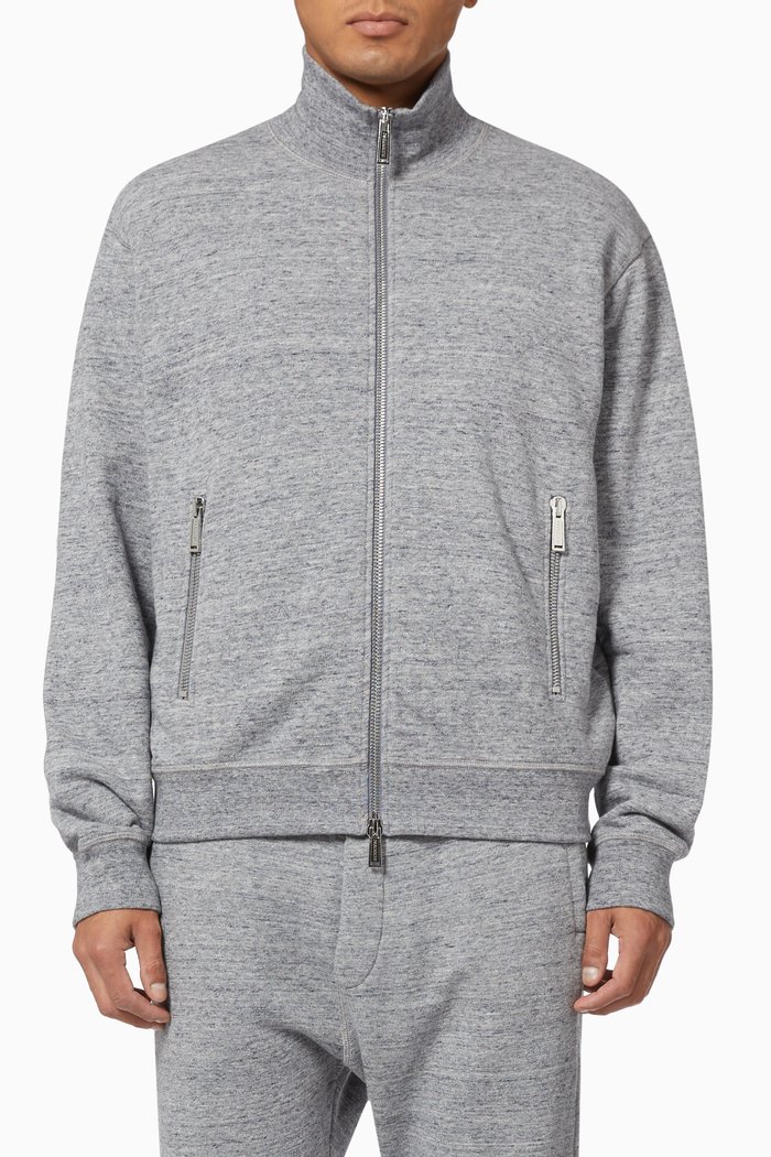 

Dsquared2 Leaf Zip Sweater in Cotton Fleece, Grey