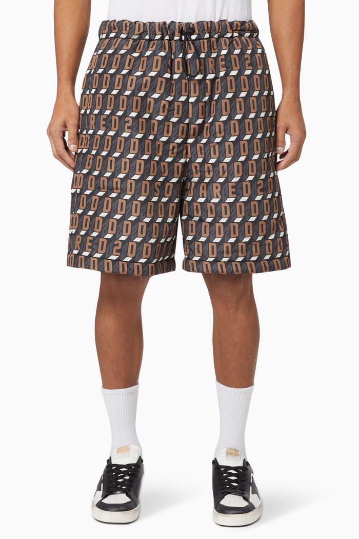 

D2 Monogram Shorts in Polyester, Brown
