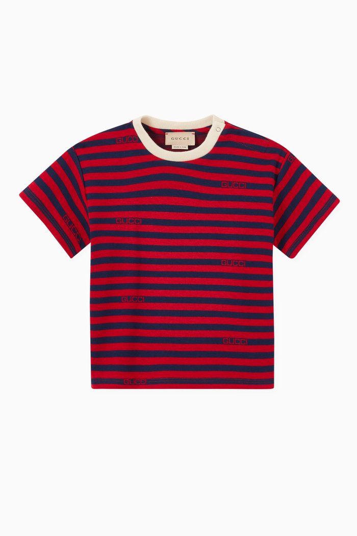 

Baby T-shirt in Striped Cotton, Red