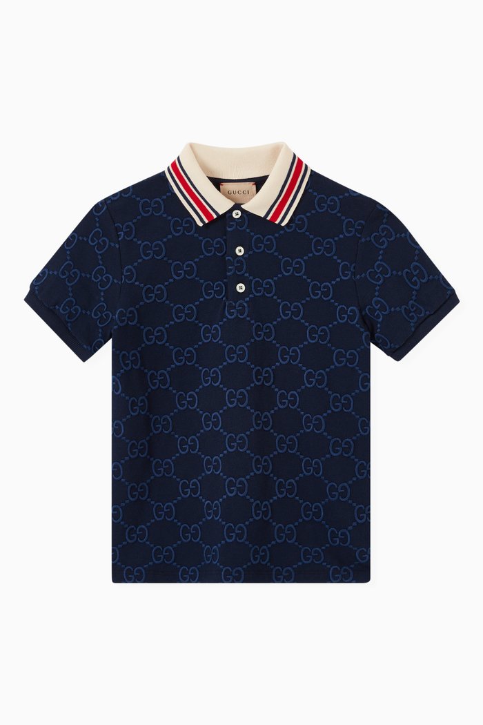 

GG Embroidery Polo Shirt in Stretch Cotton Piquet, Blue