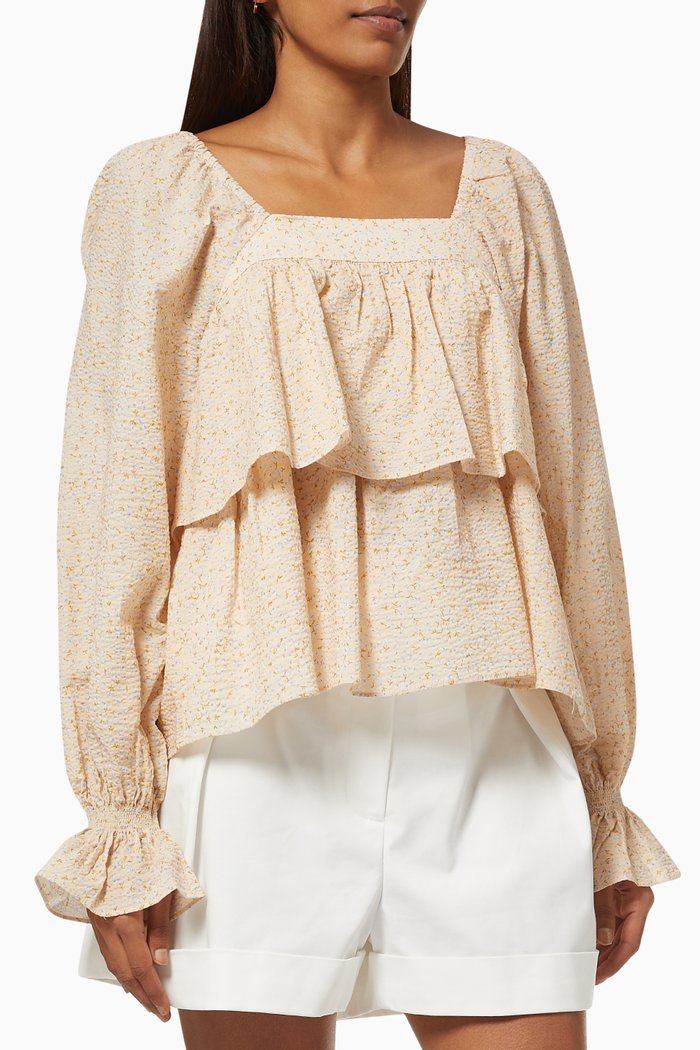 

Frill Long Sleeves Top, Purple