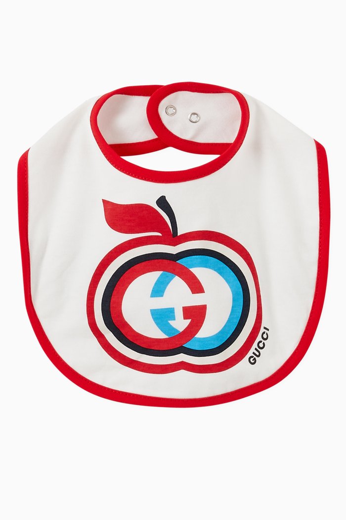 Interlocking G Apple Snack Bib in Cotton, White