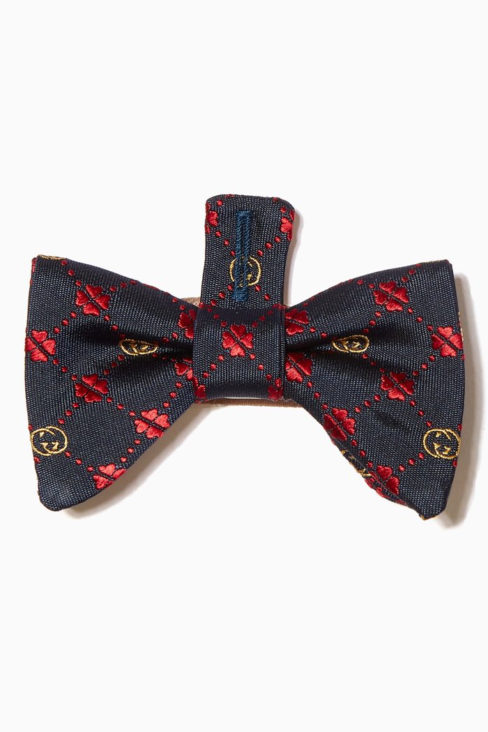 

Interlocking G Clover Bow in Silk, Blue
