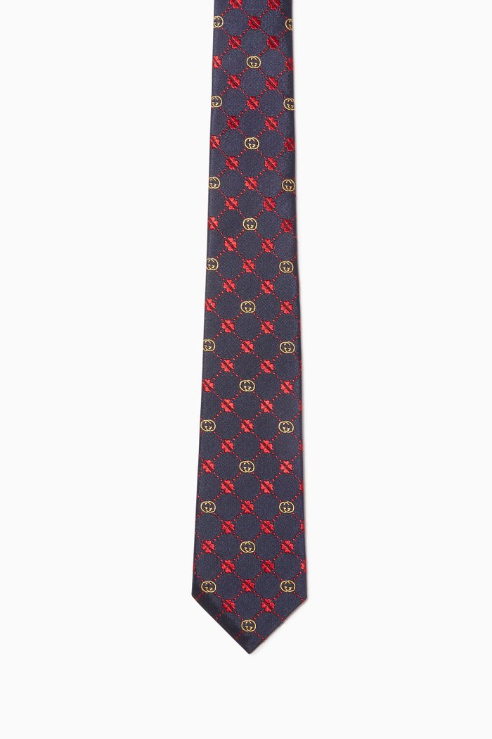 

Interlocking G Clover Tie in Silk, Blue