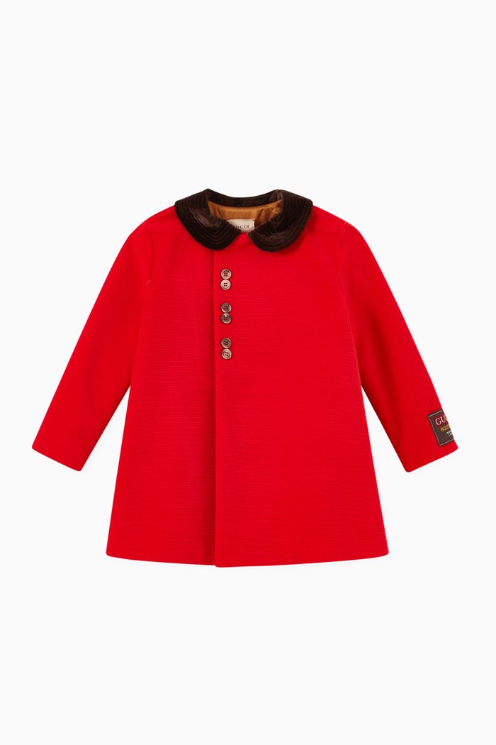 

Velvet Collar Coat in Corduroy, Red