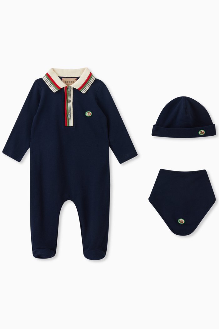

Double G Patch Baby Gift Set in Stretch Cotton Piquet, Blue