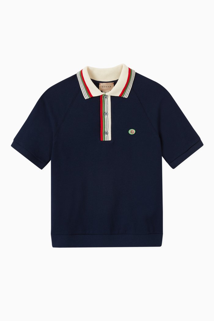 

Double G Patch Polo T-shirt in Stretch Cotton, Blue
