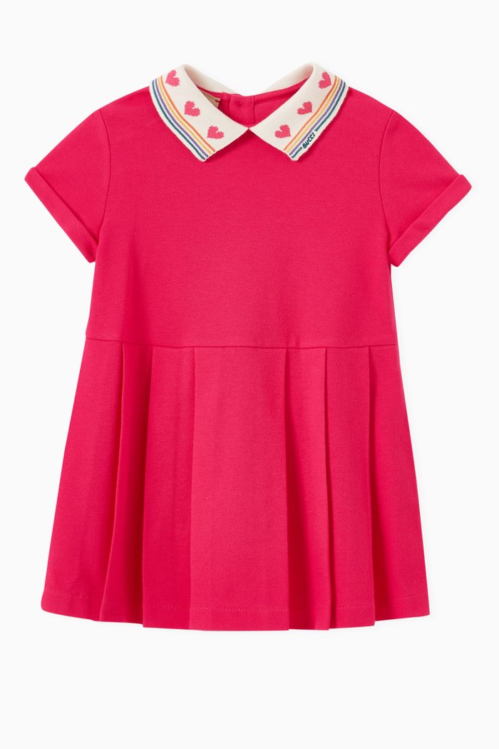 Hearts and Stripes Dress in Stretch Cotton Piquet, Pink