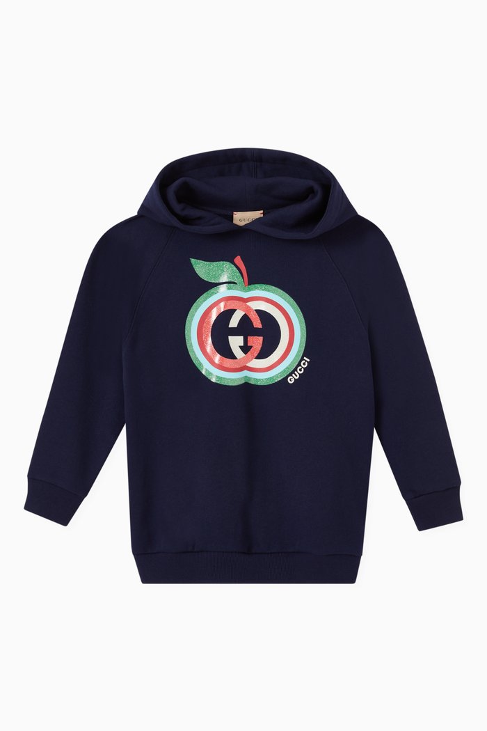 

Interlocking G Apple Hoodie in Cotton, Blue