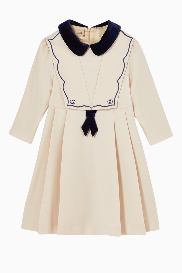 

Velvet Collar Dress in Wool, White