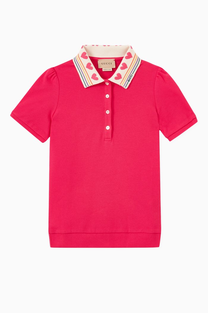 Hearts & Stripes Polo in Stretch Cotton Piquet, Pink